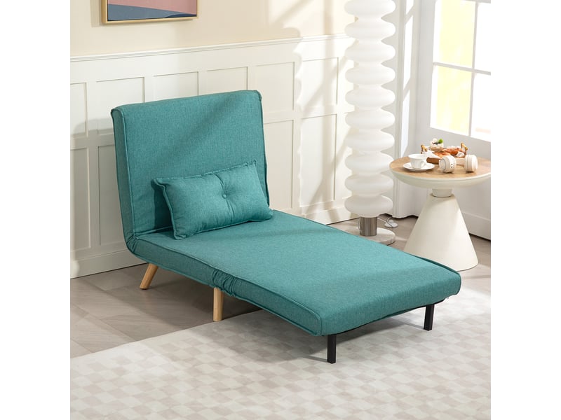  Fauteuil convertible style nordique - fauteuil lit chaise longue 3 en 1 - dossier inclinable - bois tissu turquoise  - Conforama D