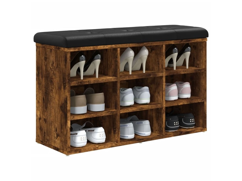  Banc à chaussures, banc de rangement chêne fumé 82x32x50 cm bois d'ingénierie  - Conforama C