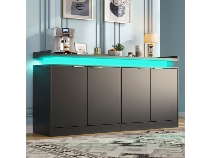  Buffet 4 portes avec éclairage led intégré – meuble de cuisine et salon, 160x39x83 cm – rangement moderne  - Conforama B