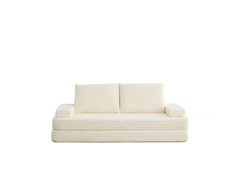  Canapé modulable 211 cm en velours côtelé beige, convertible en lit, 2 dossiers triangulaires, 2 coussins, configuration libre  - Conforama A