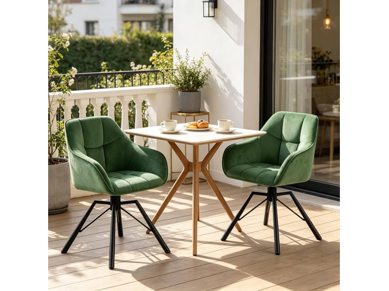  Chaise de salle à manger pivotante 360° 57x50x82,5cm, vert foncé, métal, accoudoirs, lot de 2  - Conforama D