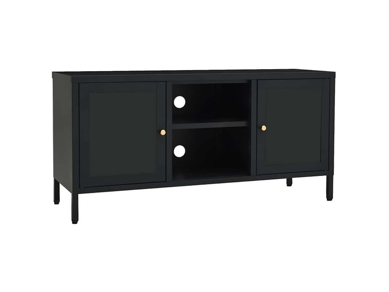  Meuble tv - banc tv - meuble de rangement noir 105x35x52 cm acier et verre  - Conforama A