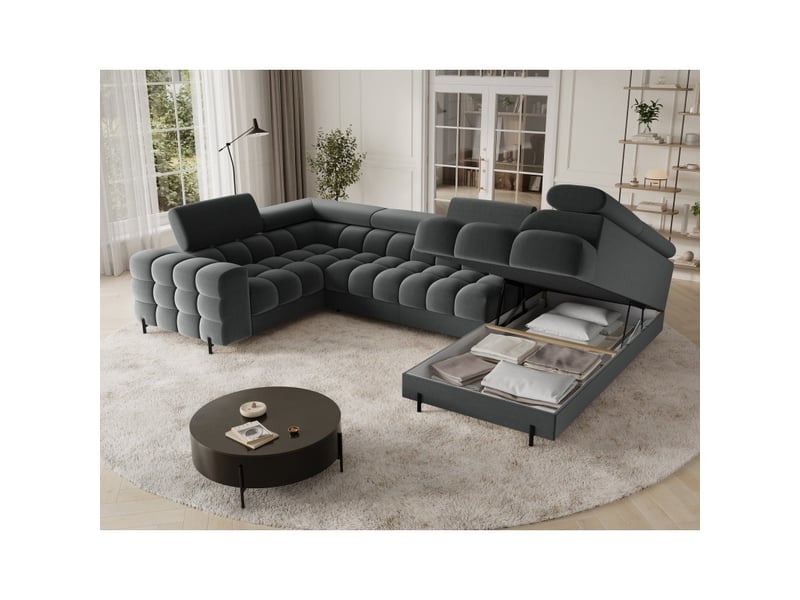  Canapé panoramique convertible factory 3 places gris – angle droit avec coffre  - Conforama D