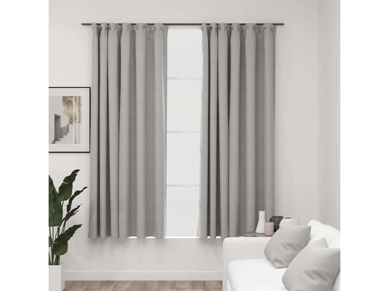  Lot de 2 rideaux occultants, rideaux black-out aspect lin avec crochets gris 140x175cm cf44512  - Conforama B