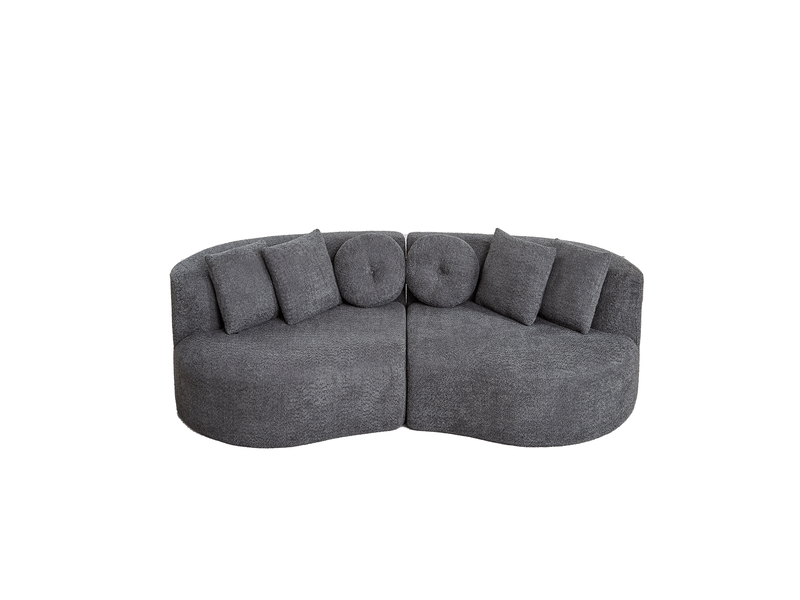  Canapé modulaire 2 pièces, en forme de noix de cajou, en chenille anthracite, sans accoudoirs, avec dossier continu et 6 coussins  - Conforama A