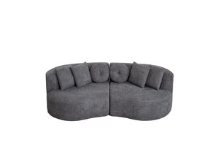 Canapé modulaire 2 pièces, en forme de noix de cajou, en chenille anthracite, sans accoudoirs, avec dossier continu et 6 coussins
