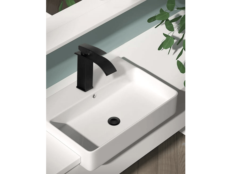  Robinet de salle de bain cascade en acier inoxydable noir, mitigeur de lavabo monotrou à deux voies (bec cascade plat noir, flexible inclus)  - Conforama C