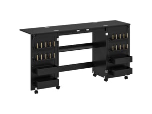 Table de couture pliable sur roulettes - 4 bacs, 20 porte-bobines, étagère - noir