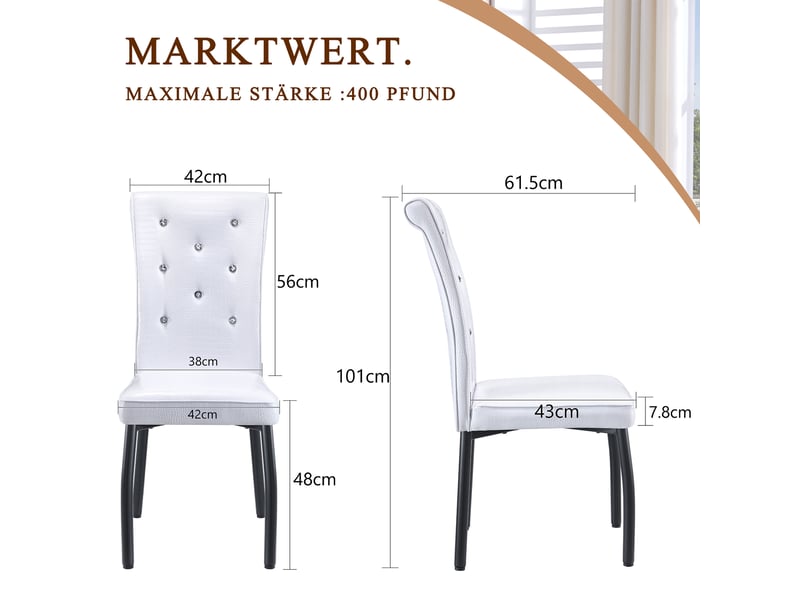 Lot de 4 chaises de salle à manger,61,5x42x101 cm,pvc,blanc et noir - Conforama C
