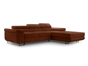 Canapé d'angle droit convertible <strong>AX LIVING </strong> <strong>Arborio</strong> 4 places Velours côtelé rouge avec coffre de rangement