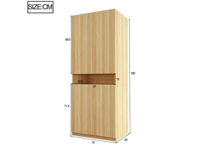  Armoire 2 portes avec niche led et grand espace penderie pour chambre, en mdf, coloris bois, 70 × 55 × 180 cm  - Conforama D
