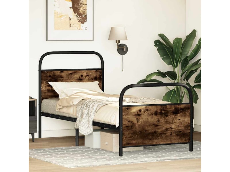  Lit simple- lit adulte -  cadre de lit sans matelas 80x200cm chêne fumé bois d'ingénierie  - Conforama C