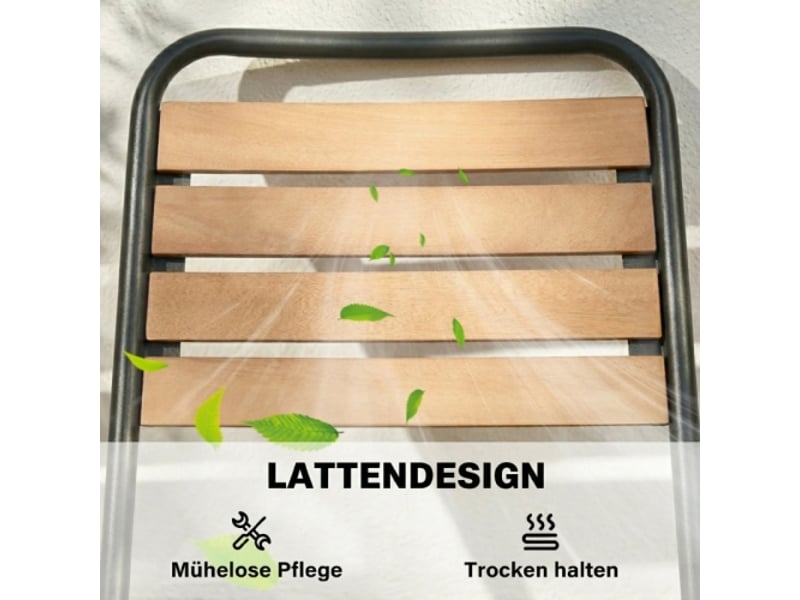  Lot de 2 chaises de jardin acier et bois, empilables, résistantes aux intempéries, 160 kg, bois naturel  - Conforama E