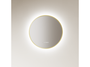 Emke miroir de salle de bain led rond 70x70 cm cadre or brossé, anti-buée, horloge, tactile, température de couleur et luminosité réglables