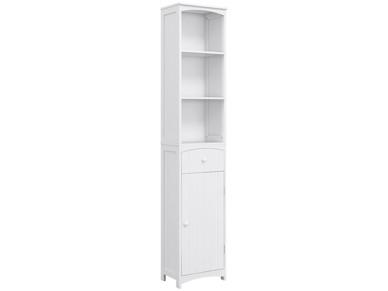  Meuble de salle de bain gain de place en mdf blanc, meuble multifonctionnel pour chambre à coucher avec 3 étagères, 34 x 24 x 170 cm  - Conforama A