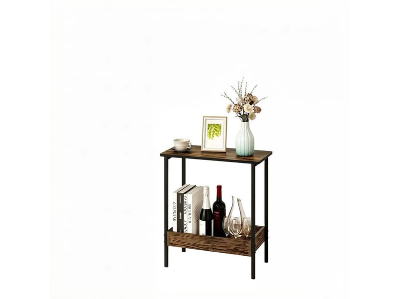  Table basse avec 2 étagères et bords relevés, style moderne, en bois d'ingénierie et métal, noir, 50 × 55 × 25 cm  - Conforama A