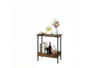 Table basse avec 2 étagères et bords relevés, style moderne, en bois d'ingénierie et métal, noir, 50 × 55 × 25 cm
