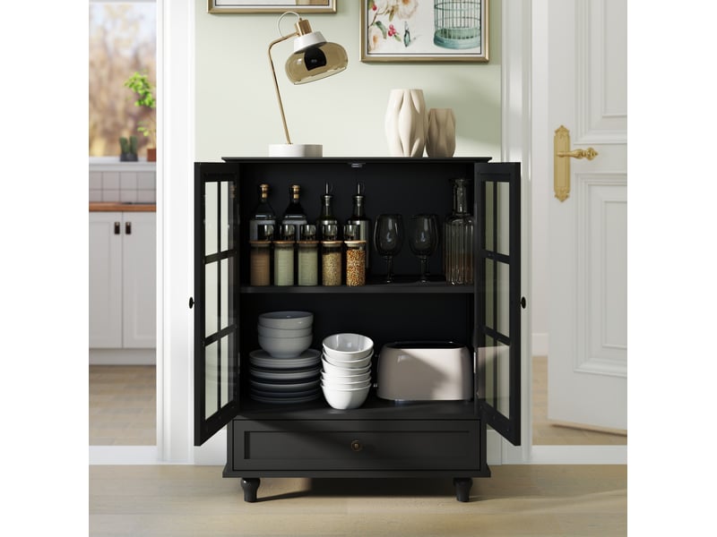  Buffet vitré 2 portes avec tiroir 71x38x93 cm en mdf noir  - Conforama W