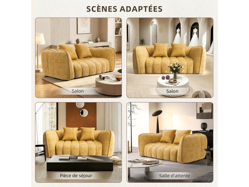  Lexzurn canapé droit compressé fixe,canapé droit fixe,avec coussin,conception ergonomique,profondeur d'assise accrue 60 cm,adapté à de nombreux contextes,base antidérapante  - Conforama E