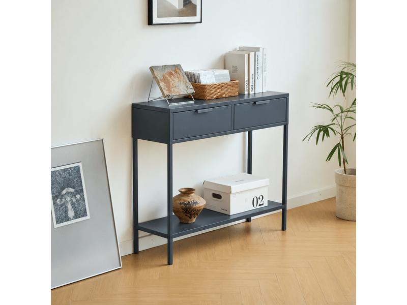  Nordlys - table console en métal 2 tiroirs metal bleu  - Conforama D