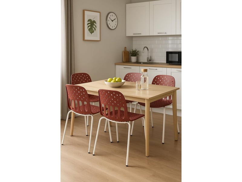  Lot de 4 chaises de cuisine empilables kio rouges et blanches avec structure métal 735-KIO - Conforama B