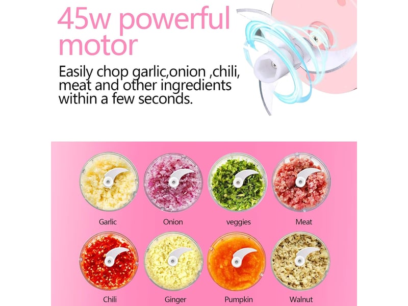  Mini coupe-ail électrique 250 ml, mini hachoir portable avec fonction rechargeable usb (rose)  - Conforama D