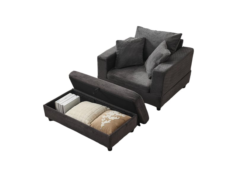  Chaise longue,107x74x57 cm,avec rangement et 3 coussins,velours côtelé,gris  - Conforama A