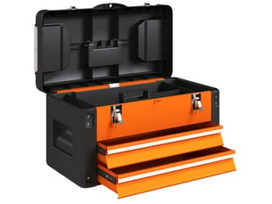 Boîte à outils vide 49,7x25,3x28,9 cm avec deux tiroirs, métal, orange