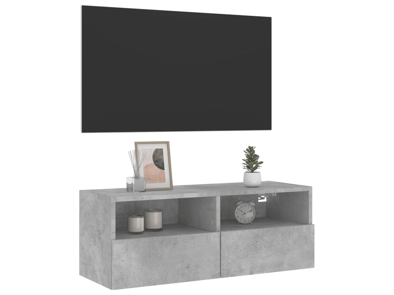  Meuble tv - banc tv - meuble de rangement mural gris béton 80x30x30 cm bois d'ingénierie  - Conforama E