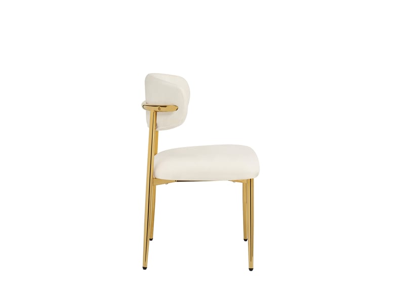  Lot de 6 chaises de salle à manger, dossier courbé, métal et bois, couleur blanc et doré  - Conforama E