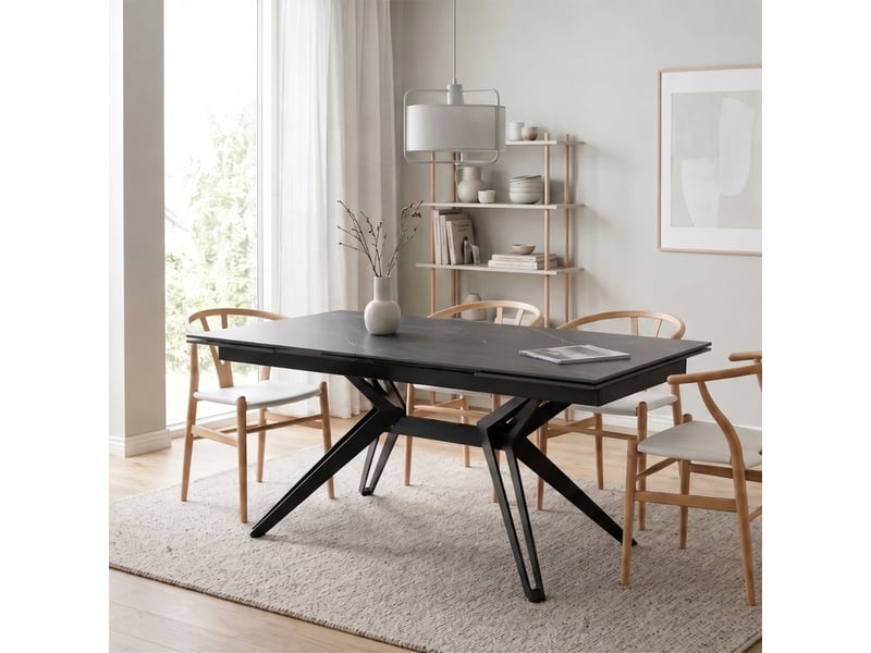  Table extensible en céramique et métal 160240x90 iulius - effet marbre noir  - Conforama D