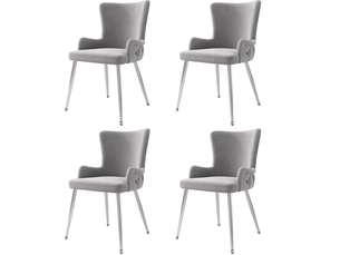 Lot de 4 chaises 49x47x85cm avec pieds en métal argenté, dossier à design de boutons, style élégant, velours, gris