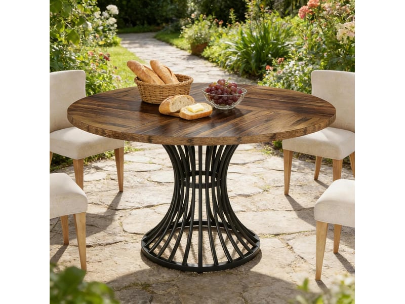  Table de salle à manger pour 6 personnes avec plateau rond et base en métal, style rétro, pour salle à manger  - Conforama B