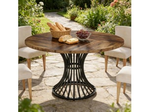 Table de salle à manger pour 6 personnes avec plateau rond et base en métal, style rétro, pour salle à manger