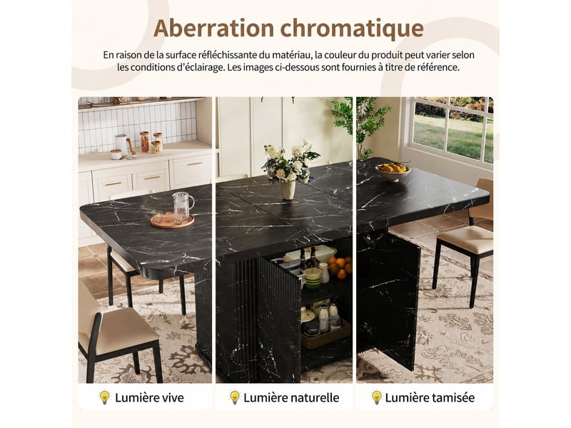 Table à manger extensible 140-180 cm effet marbre noir avec rangement caché et façade rainurée  - Conforama E