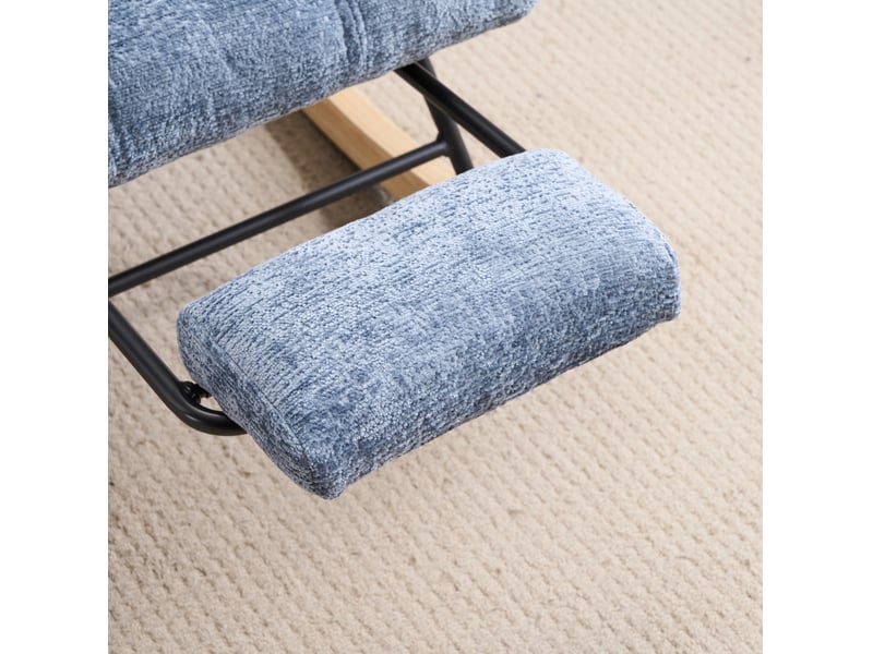  Fauteuil à bascule en chenille bleu avec repose-jambes intégré et rangement latéral  - Conforama D