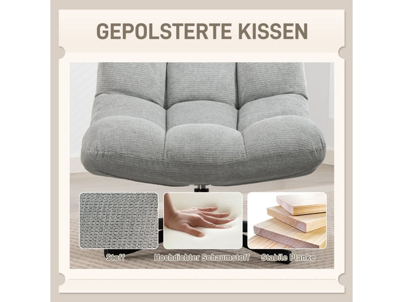  Chaise fauteuil pivotant large assise revêtement aspect chenille déperlant pieds en acier croisés gris clair  - Conforama E