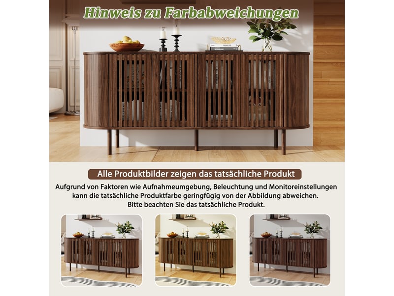  Buffet bois foncé 160 × 40 × 70 cm, en mdf et métal, avec étagères réglables, portes coulissantes et pieds en métal  - Conforama E