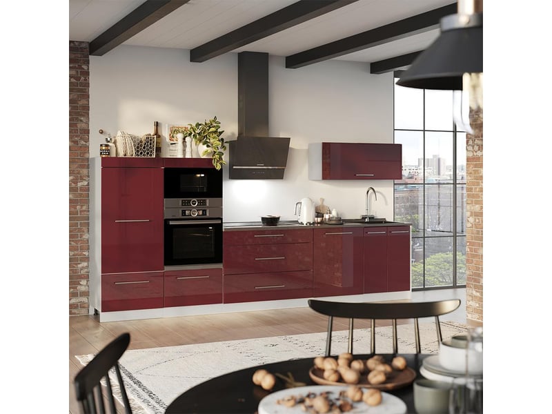 Vicco cuisine, rouge bordeaux haute brillanceblanc, 340cm, pt marbre - Conforama C
