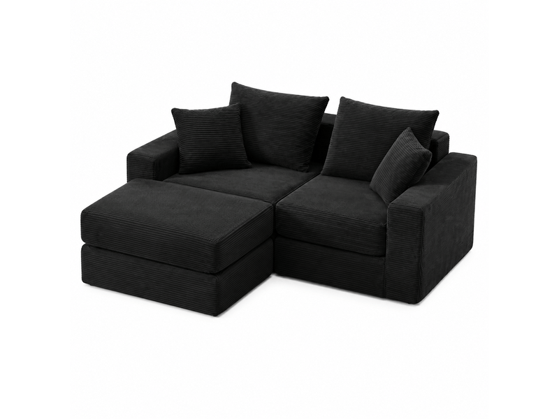  Canapé modulable 2 places 259 cm, convertible en canapé d’angle et lit d’appoint, tissu côtelé, base antidérapante,noir  - Conforama A
