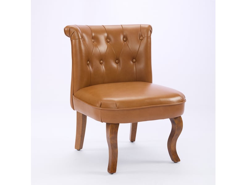  Fauteuil lounge en cuir marron clair avec pieds en bois de caoutchouc  - Conforama A