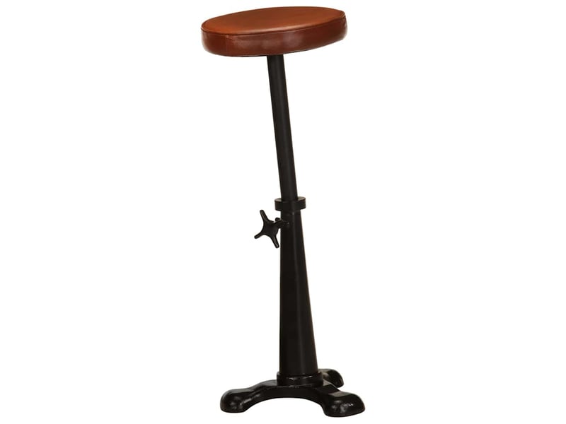  Lot de 2 tabouret de bar, chaise de bar marron cuir véritable et fonte  - Conforama C