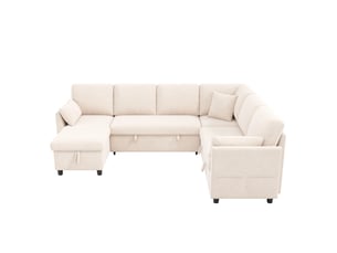 Canapé d'angle en l ou en u – 6 places – avec coffre de rangement – avec ports usbtype-c – avec 3 coussins – beige