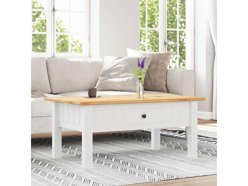  Table basse - table de salon - table à thé blanc 100x60x43,5 cm pin massif assortiment panama  - Conforama A