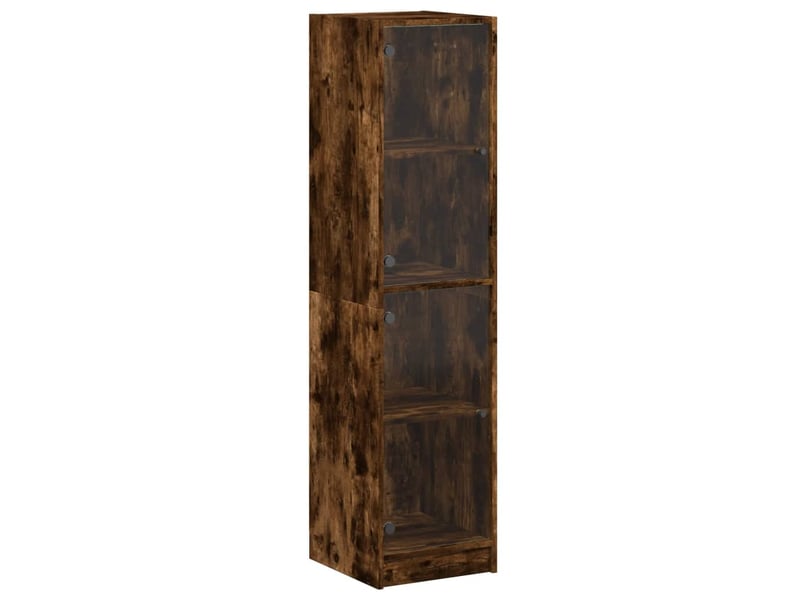  Buffet - bahut - meuble de rangement avec portes en verre chêne fumé 35x37x142 cm  - Conforama A
