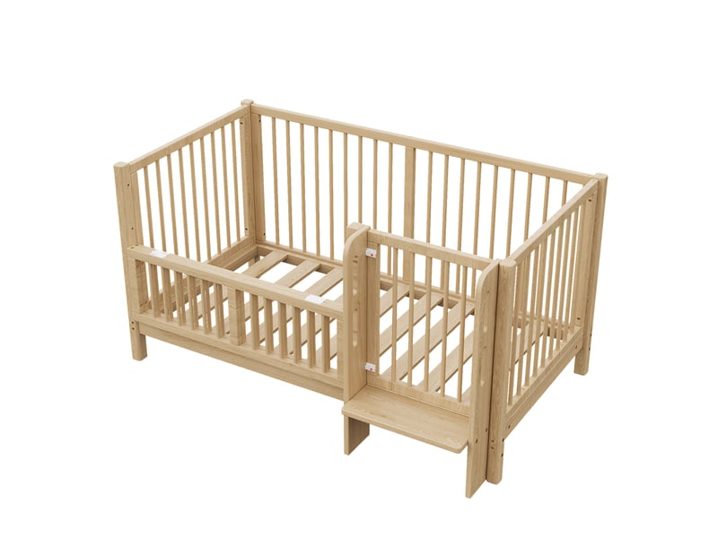  Lit bébé évolutif 140x70 cm en pin naturel, convertible en lit enfant et cododo  - Conforama R