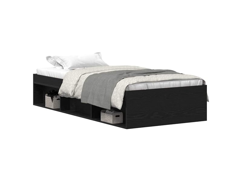  Lit simple- lit adulte -  cadre de lit sans matelas en chêne noir 90x190 cm bois d'ingénierie  - Conforama A