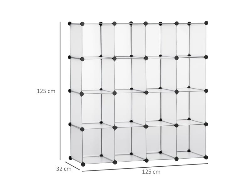  Rangement à chaussures modulaire en plastique transparent, 16 cubes, pour entrée, couloir ou chambre, 125 x 32 x 125 cm  - Conforama E