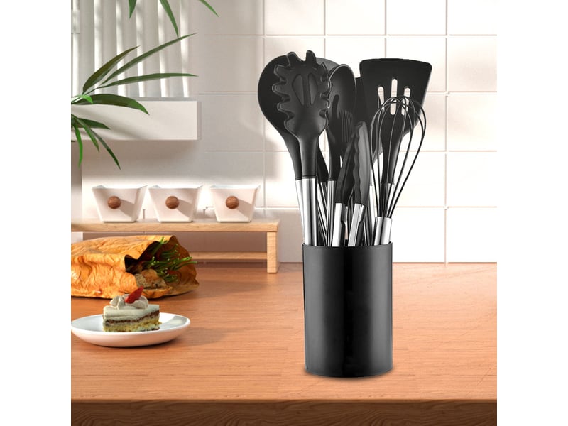 Lot de 12 ustensiles de cuisine,meulva,35x12x12 cm,silicone,noir - Conforama D