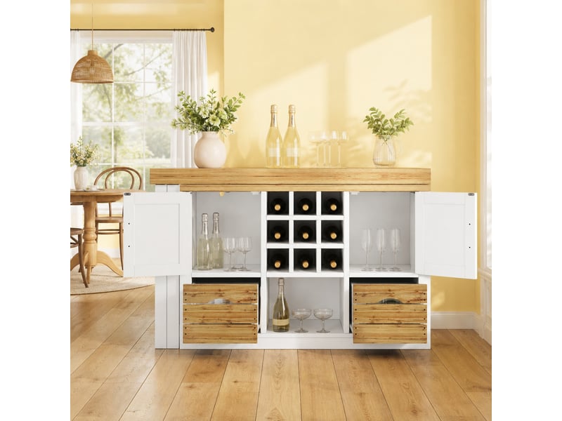  Table de salle à manger extensible avec tiroir, plateau pivotant à 360°, en mdf blanc pour cuisine, 120 × 40 × 72 cm  - Conforama B